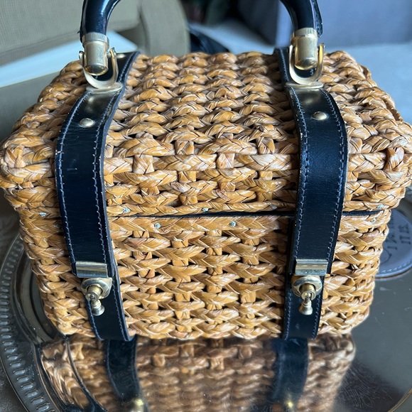 Woven Tano of Madrid Vintage Straw Box Bag with Black Accents - Picture 1 of 9